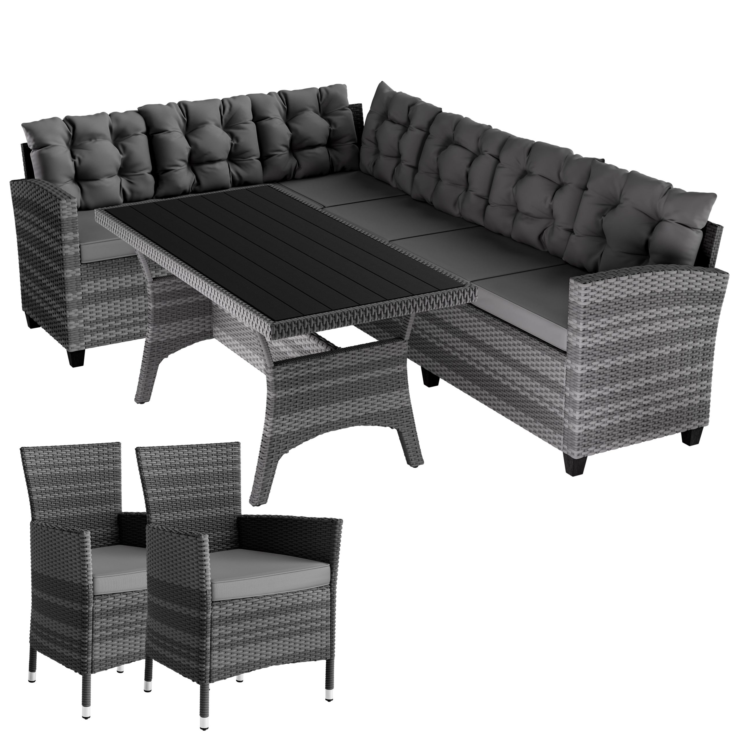 Polyrattan Ecklounge Lissabon Grau/Anthrazit inkl 2 Stühlen Polyrattan Ecklounge Lissabon Grau/Anthrazit inkl 2 Stühlen