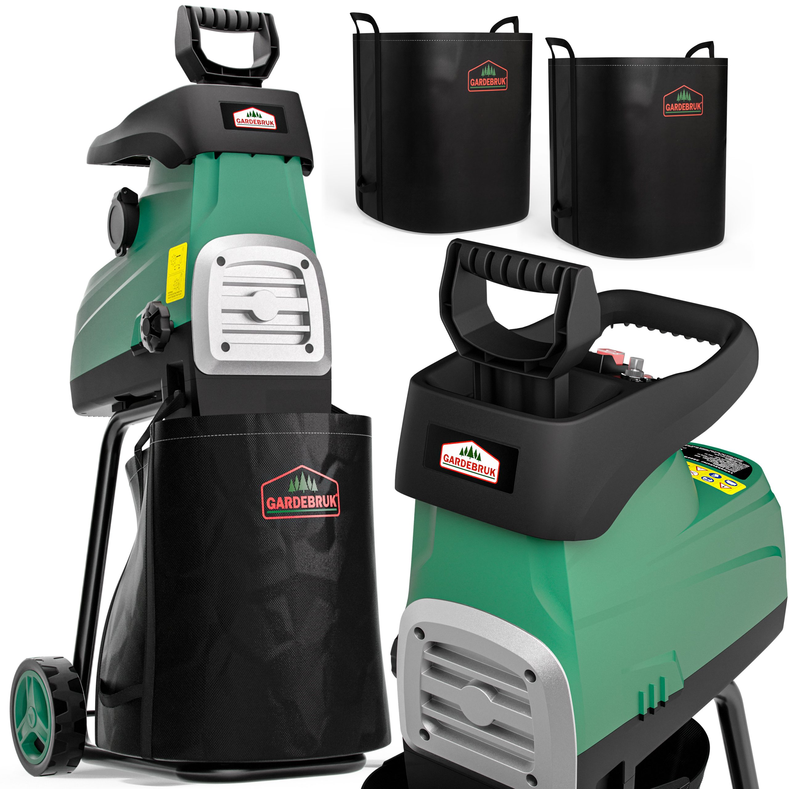 Häcksler leise für Äste bis 44mm 3100W 2x60L Sammelbeutel 17kg