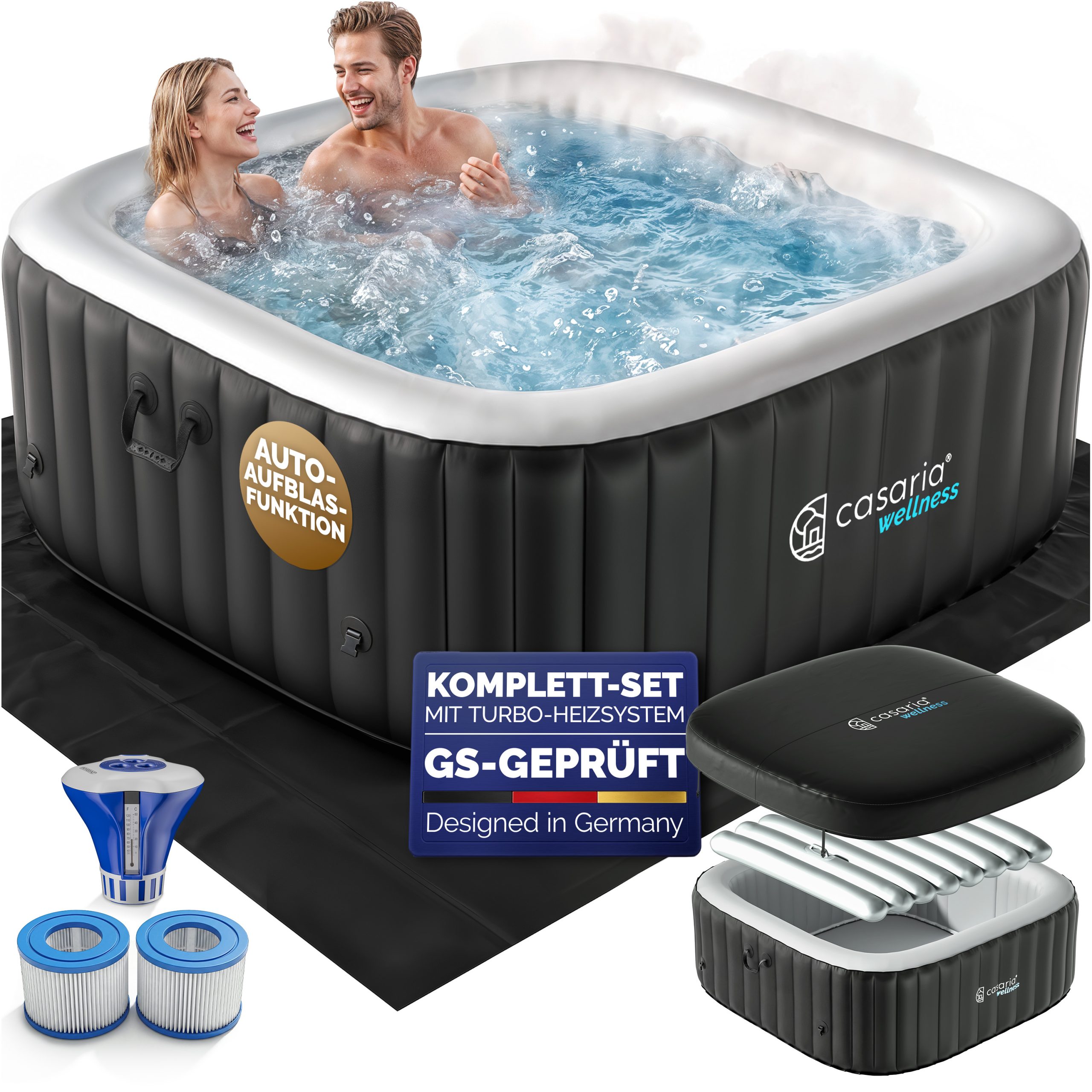 Whirlpool aufblasbar Schwarz eckig 4 Personen 20-42°C winterfest