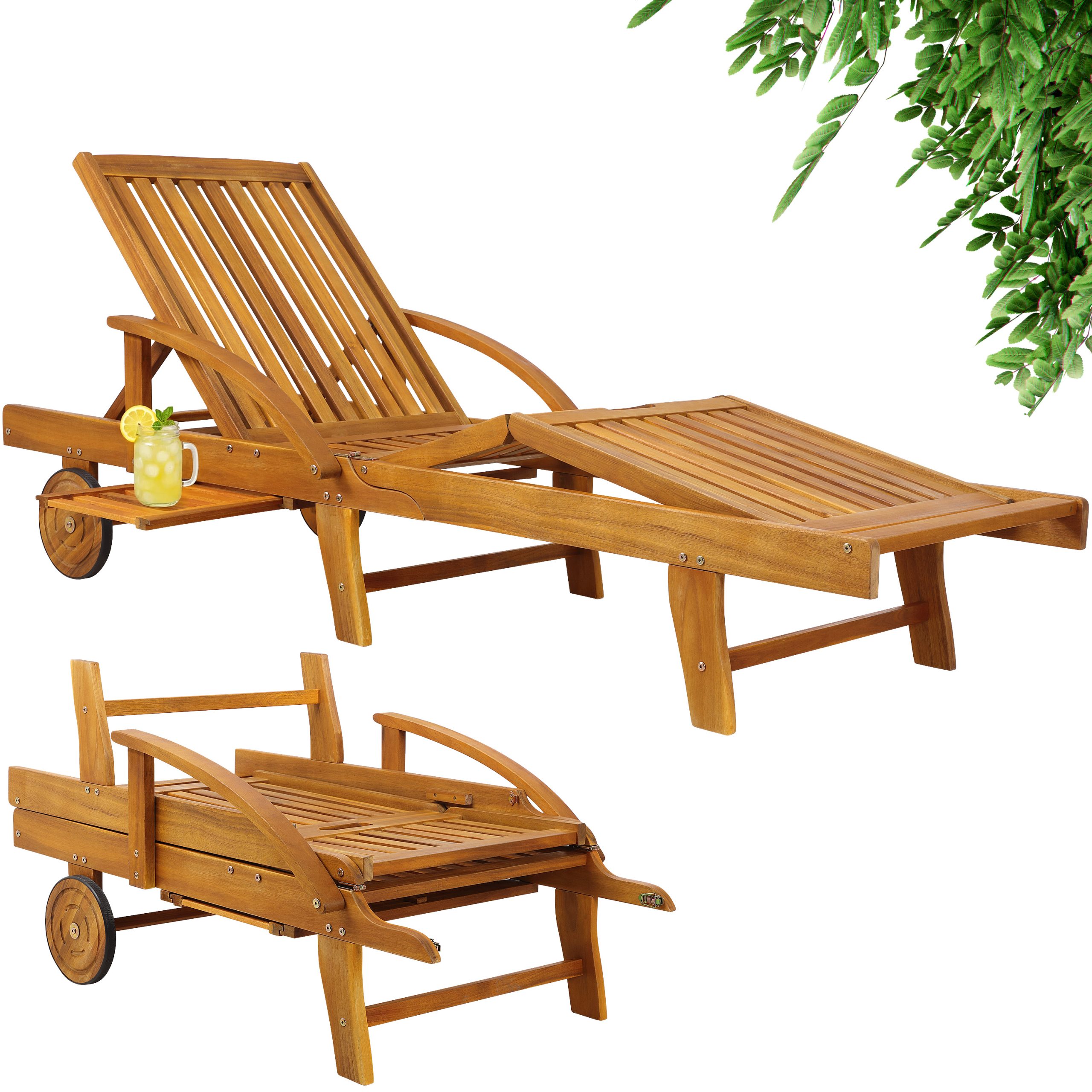 Gartenliege klappbar verstellbar Akazienholz mit Ausziehtisch Rollen Gartenliege klappbar verstellbar Akazienholz mit Ausziehtisch Rollen