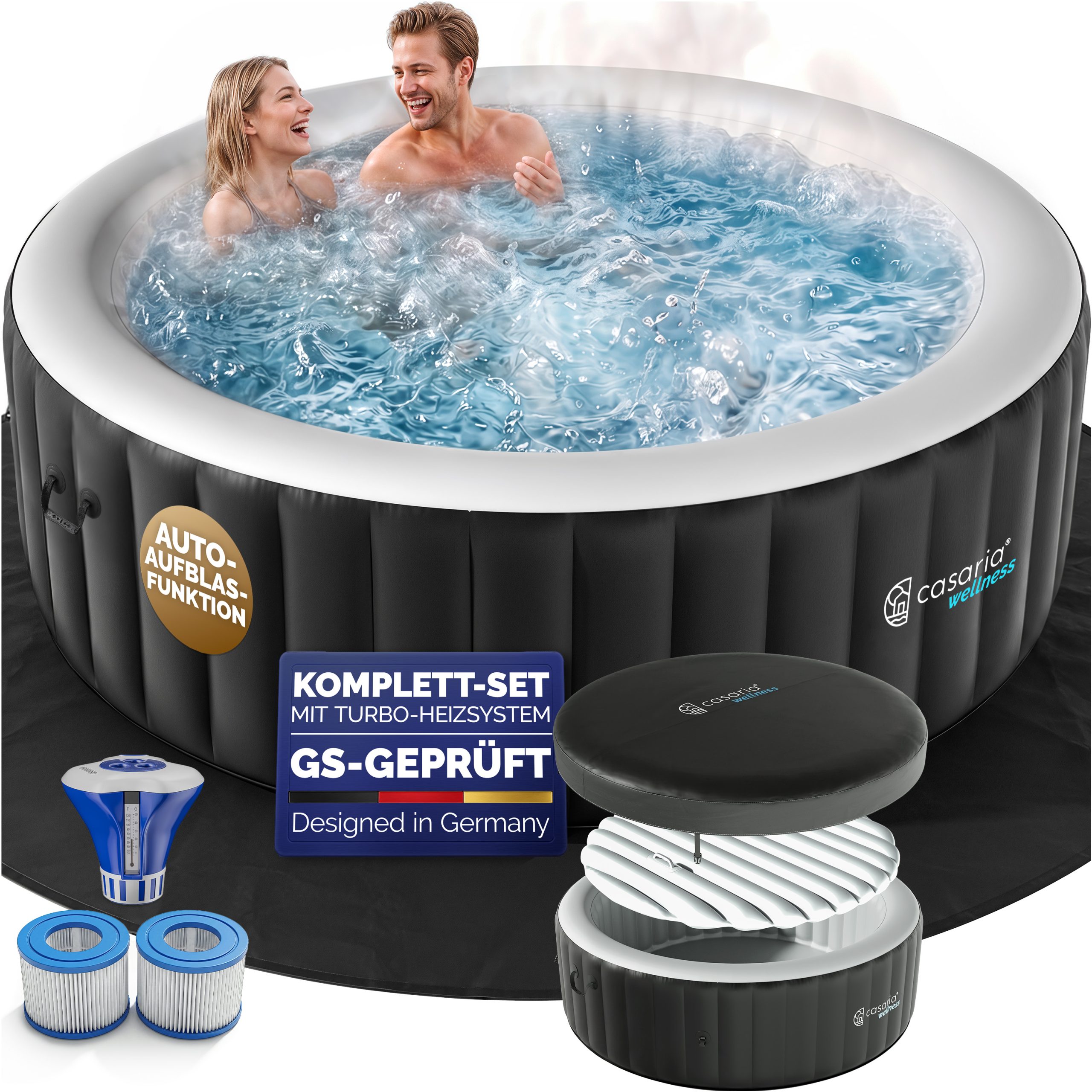 Whirlpool aufblasbar Schwarz rund 6 Personen 20-42°C winterfest Whirlpool aufblasbar Schwarz rund 6 Personen 20-42°C winterfest