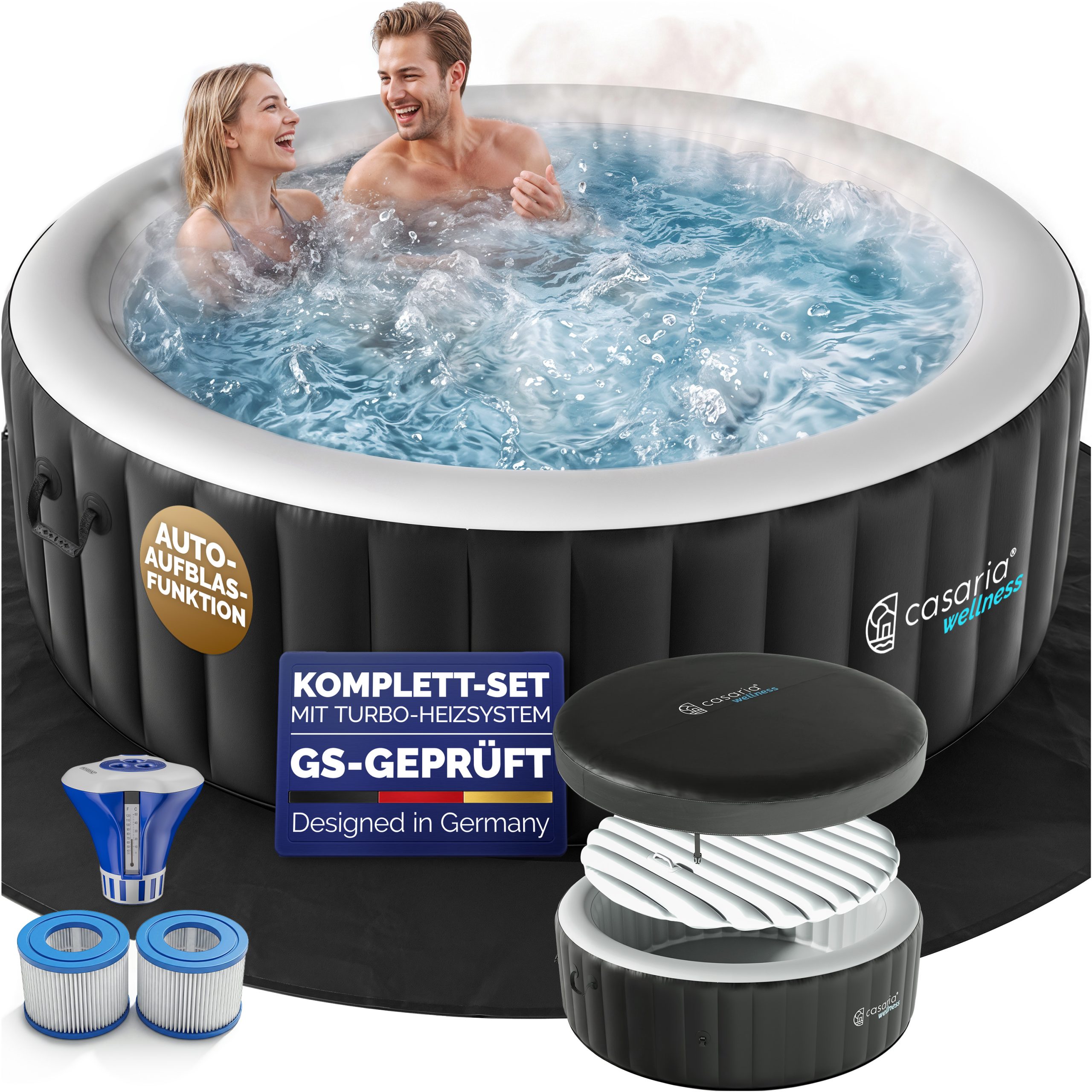 Whirlpool aufblasbar Schwarz rund 4 Personen 20-42°C winterfest Whirlpool aufblasbar Schwarz rund 4 Personen 20-42°C winterfest