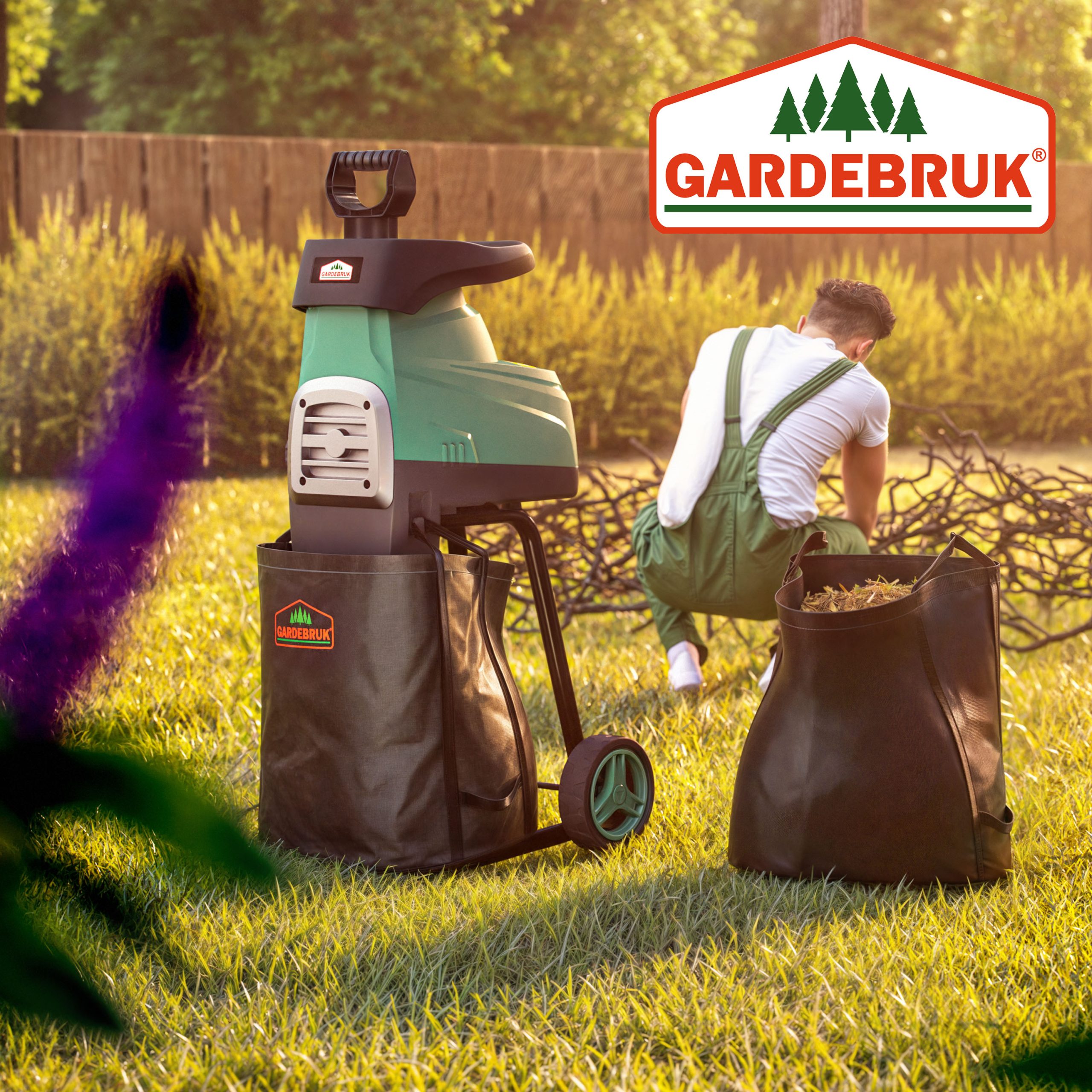 Häcksler leise für Äste bis 44mm 3100W 2x60L Sammelbeutel 17kg