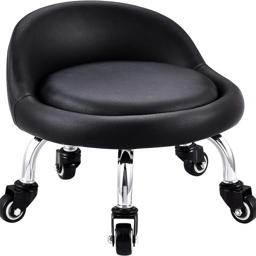 Niedriger Hocker Mit Rollen, Mini-rollhocker Mit Niedrigem Fuß, Rückenlehne Aus Kunstleder, Niedriger Metallsitz, 360° Runde Lederbank Mit 5 Rollen Für Homeoffice Oder Fitness (schwarz) Niedriger Hocker Mit Rollen, Mini-rollhocker Mit Niedrigem Fuß, Rückenlehne Aus Kunstleder, Niedriger Metallsitz, 360° Runde Lederbank Mit 5 Rollen Für Homeoffice Oder Fitness (schwarz)