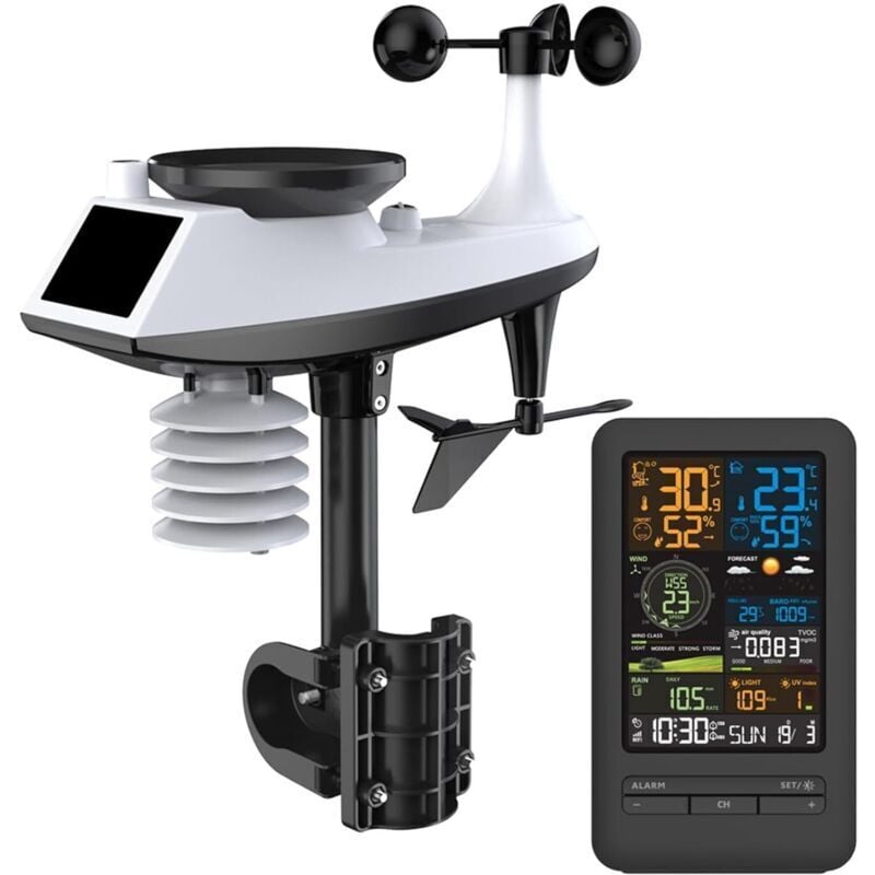 Gartenthermometer, Wetterstation Mit Anemometer Und Regenmesser, Wlan-verbindung, Drahtlose Wetterstation Mit Außensensor