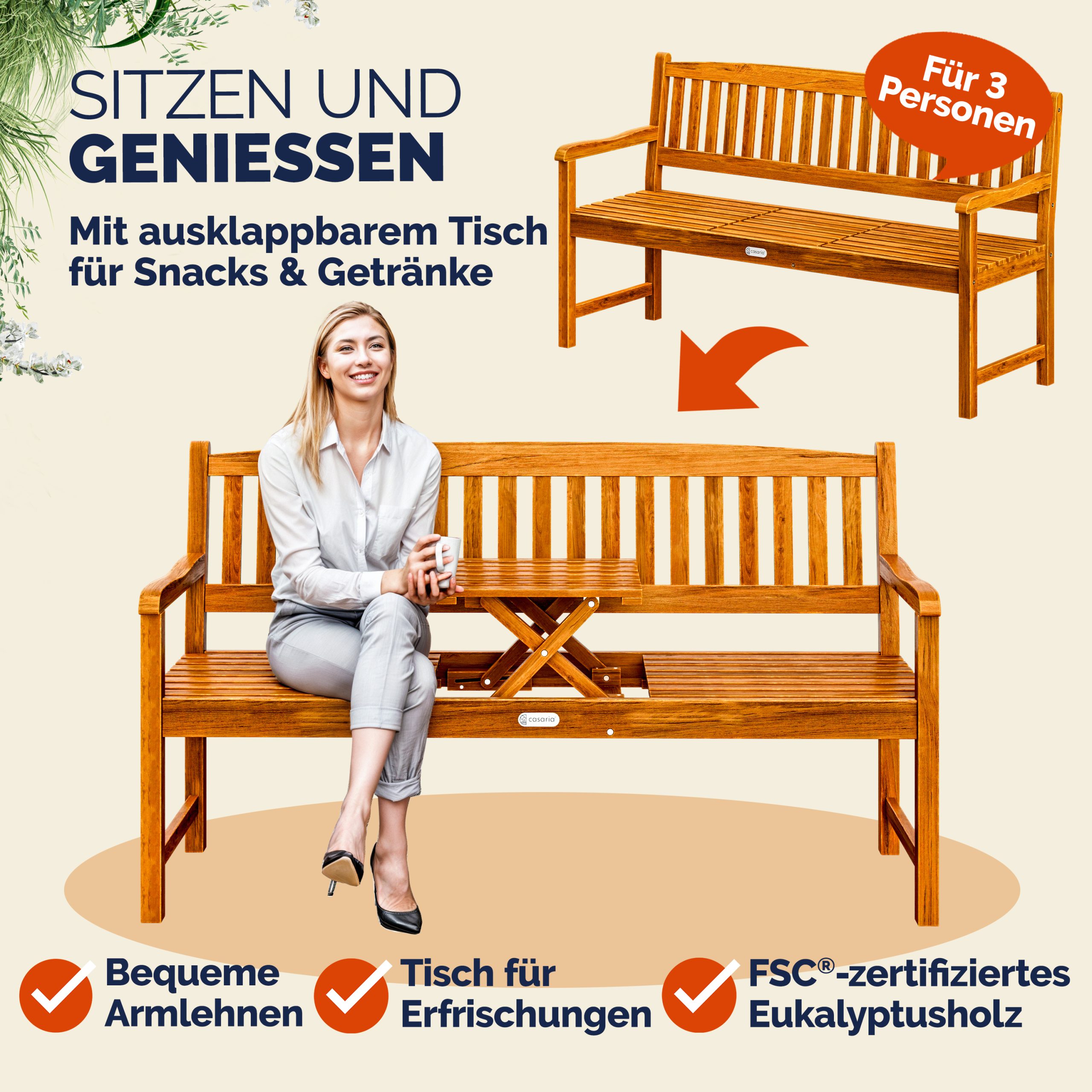 Gartenbank Picknick mit Tisch Eukalyptus FSC®-zertifiziert - Gallery 3 Gartenbank Picknick mit Tisch Eukalyptus FSC®-zertifiziert