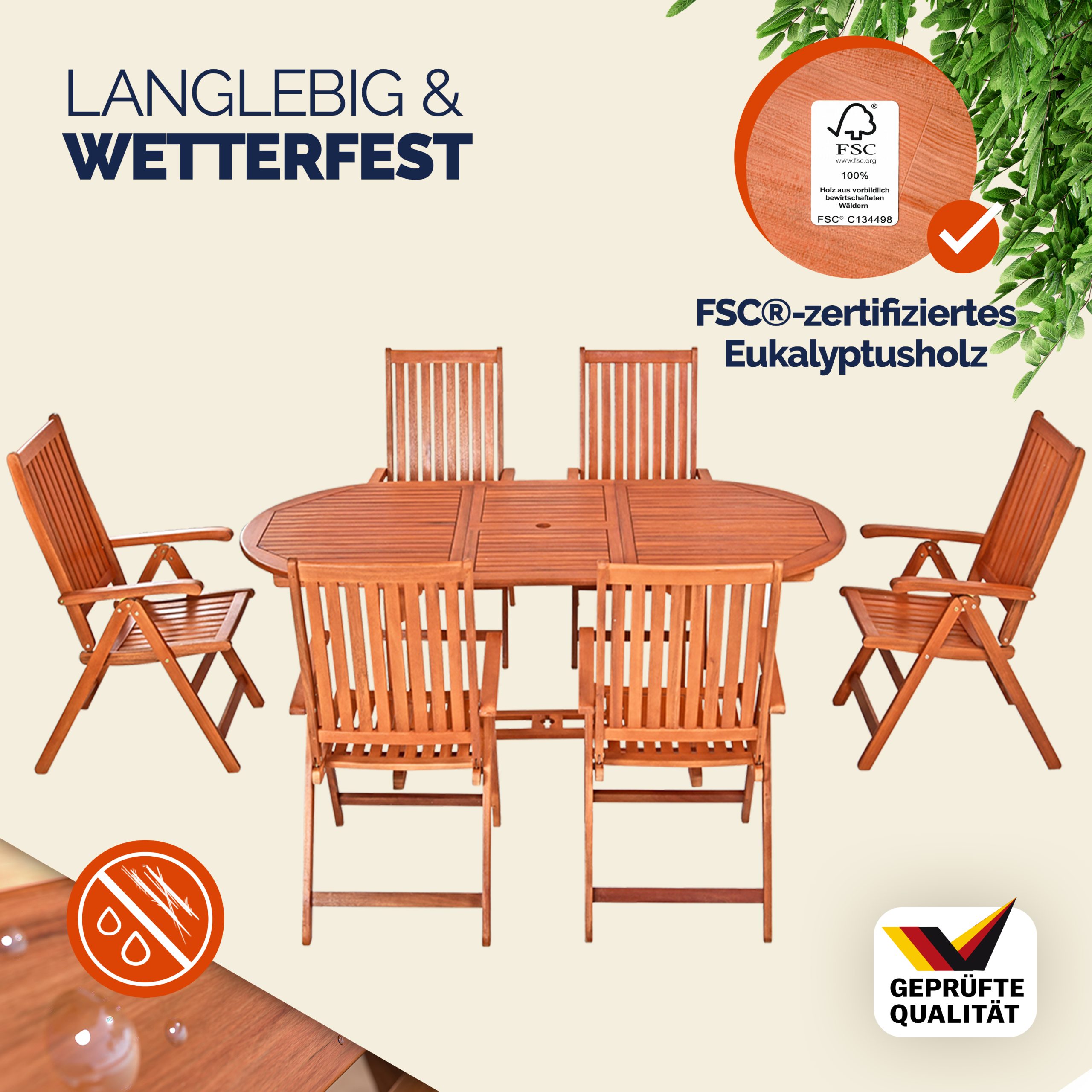 Garten-Sitzgruppe Vanamo 7-tlg Eukalyptusholz FSC®-zertifiziert - Gallery 3 Garten-Sitzgruppe Vanamo 7-tlg Eukalyptusholz FSC®-zertifiziert