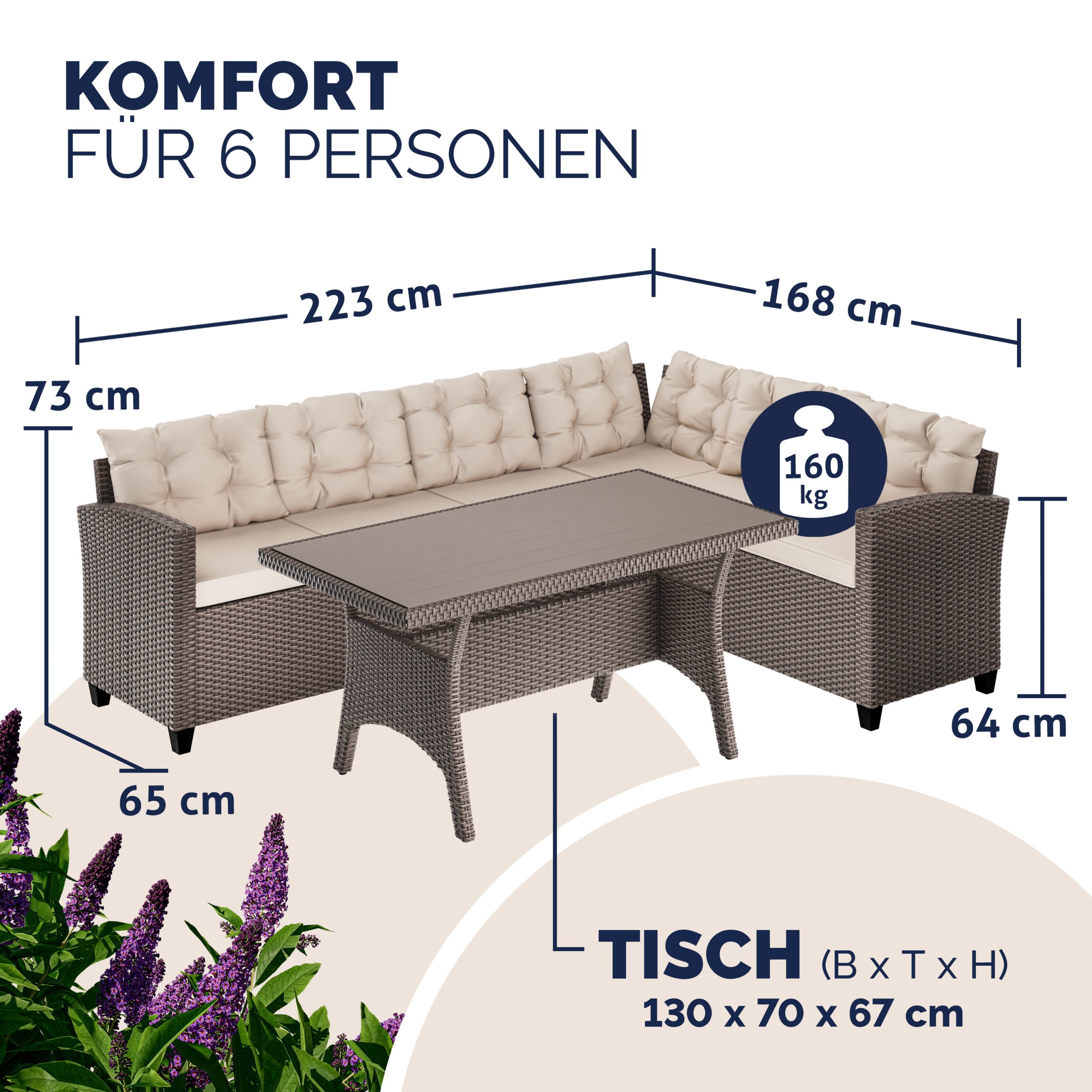 Polyrattan Ecklounge Creme/Beige inkl Kissen - Gallery 3 Polyrattan Ecklounge Creme/Beige inkl Kissen