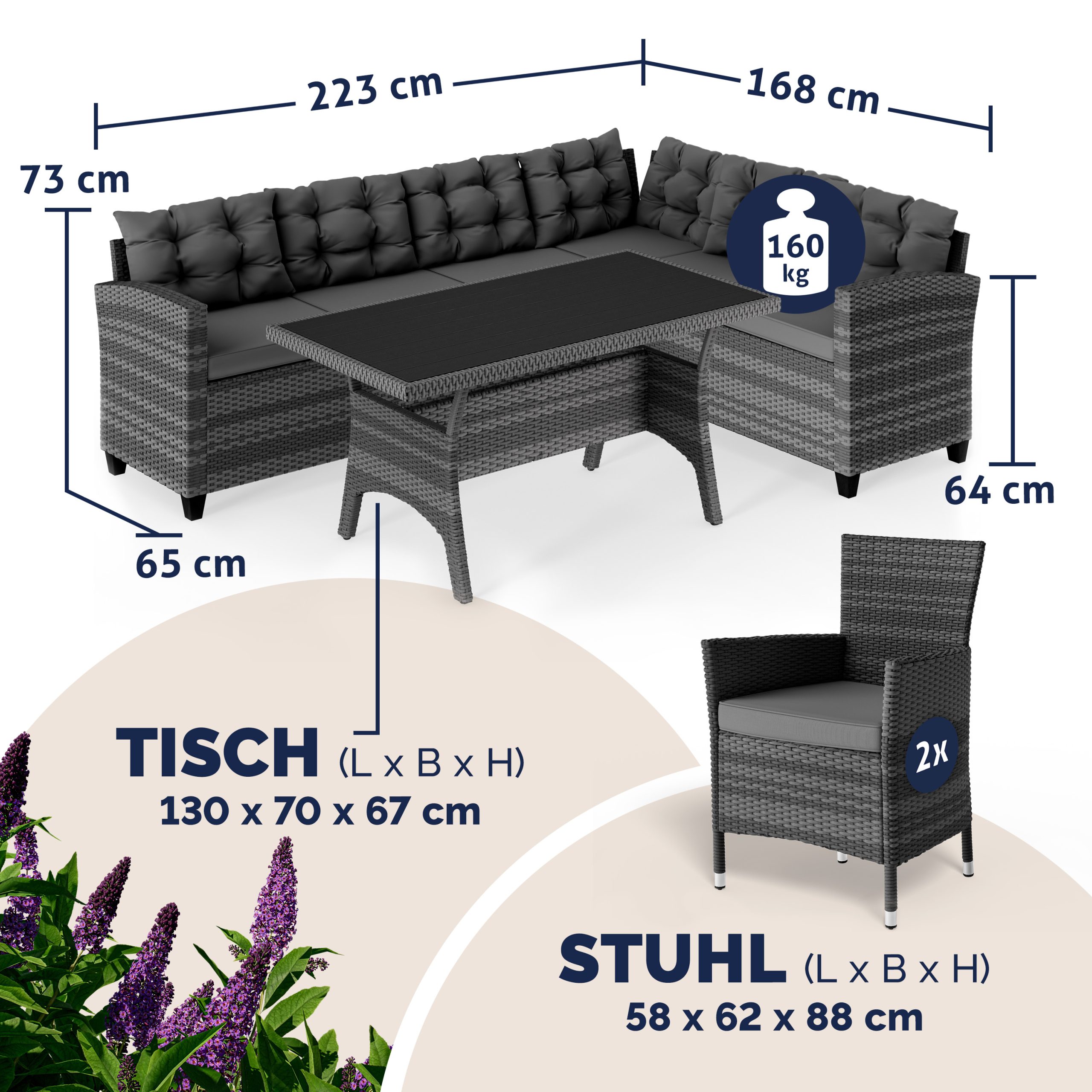 Polyrattan Ecklounge Lissabon Grau/Anthrazit inkl 2 Stühlen - Gallery 3 Polyrattan Ecklounge Lissabon Grau/Anthrazit inkl 2 Stühlen