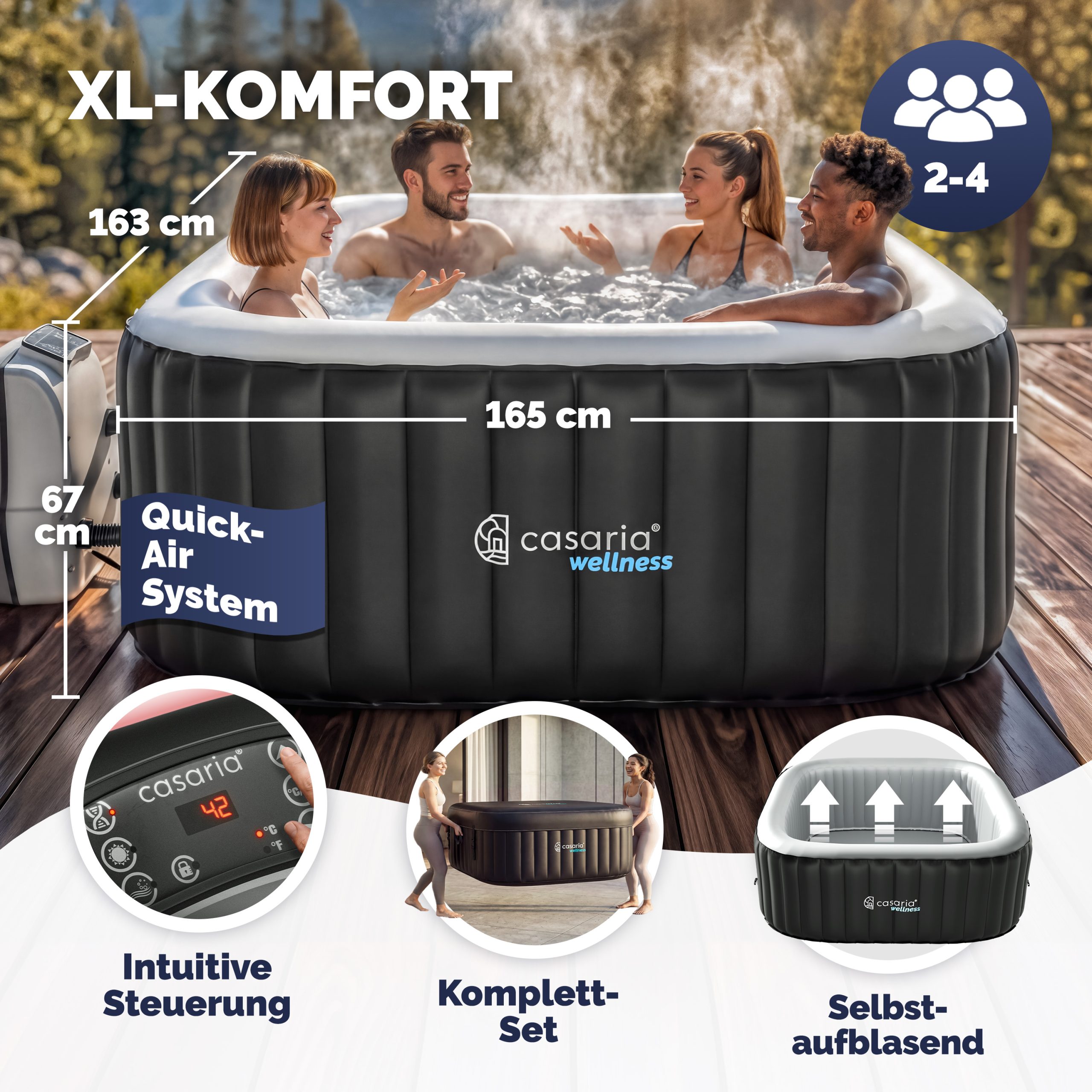 Whirlpool aufblasbar Schwarz eckig 4 Personen 20-42°C winterfest - Gallery 3 Whirlpool aufblasbar Schwarz eckig 4 Personen 20-42°C winterfest