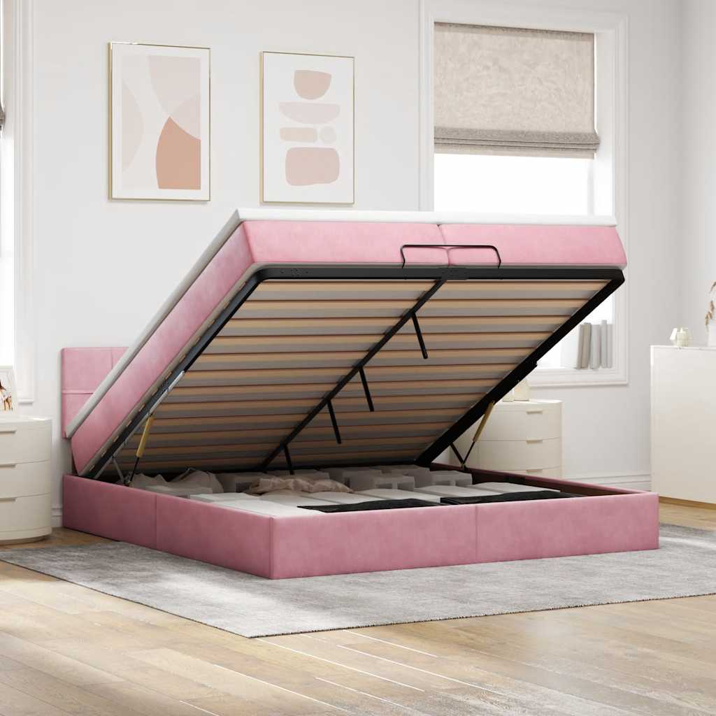 Ottoman-bett Mit Matratze Rosa 200x200 Cm Samt Vidaxl Ottoman-bett Mit Matratze Rosa 200x200 Cm Samt Vidaxl