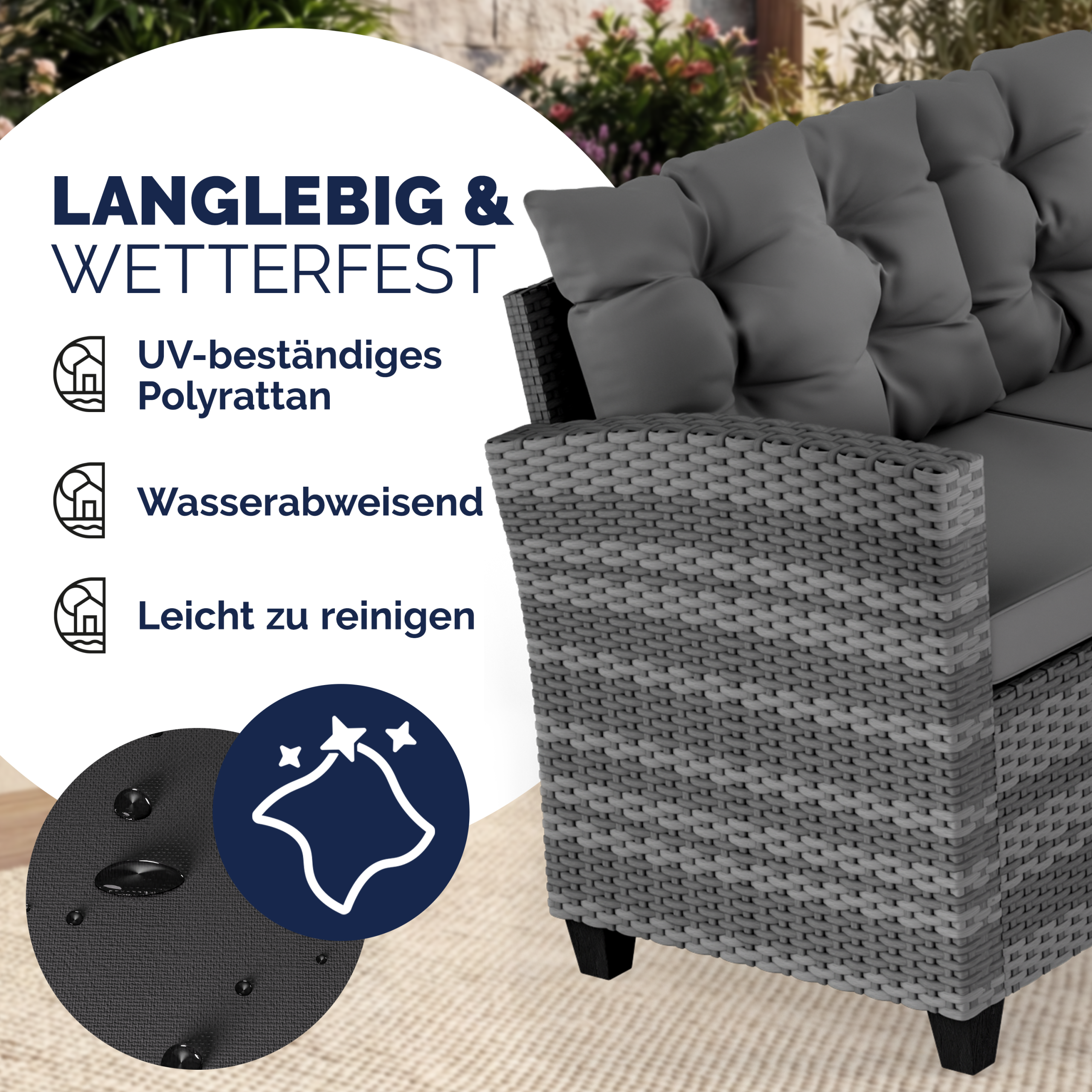 Polyrattan Ecklounge Lissabon Grau/Anthrazit inkl Kissen