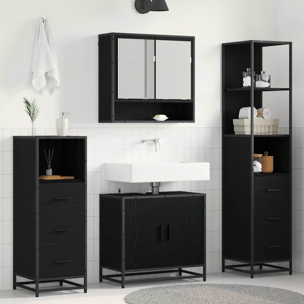 Vidaxl Bathroom Furniture Set 4 Pcs Black Oak Engineered Wood Vidaxl Bathroom Furniture Set 4 Pcs Black Oak Engineered Wood