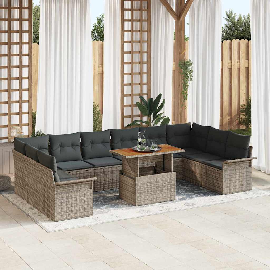 Vidaxl - 11-teiliges Garten-sofa-set Grau, Schwarz Rattan, Polyester Vidaxl - 11-teiliges Garten-sofa-set Grau, Schwarz Rattan, Polyester