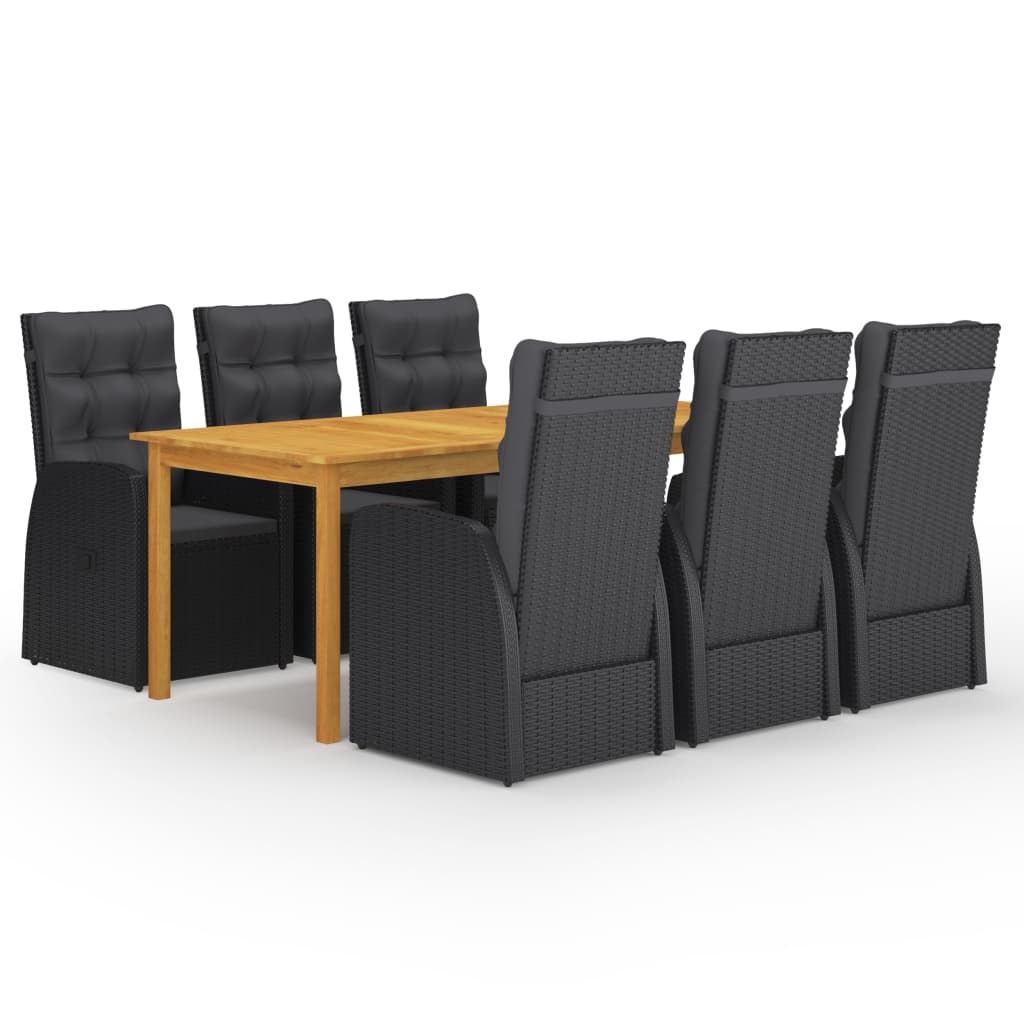 7-tlg. Garten-essgruppe Mit Kissen Schwarz Poly Rattan Vidaxl