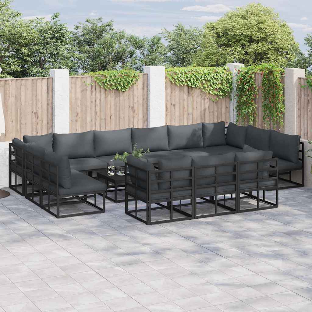 Garten-sofa-set Mit Kissen 14 Pcs Schwarz Aluminium Vidaxl