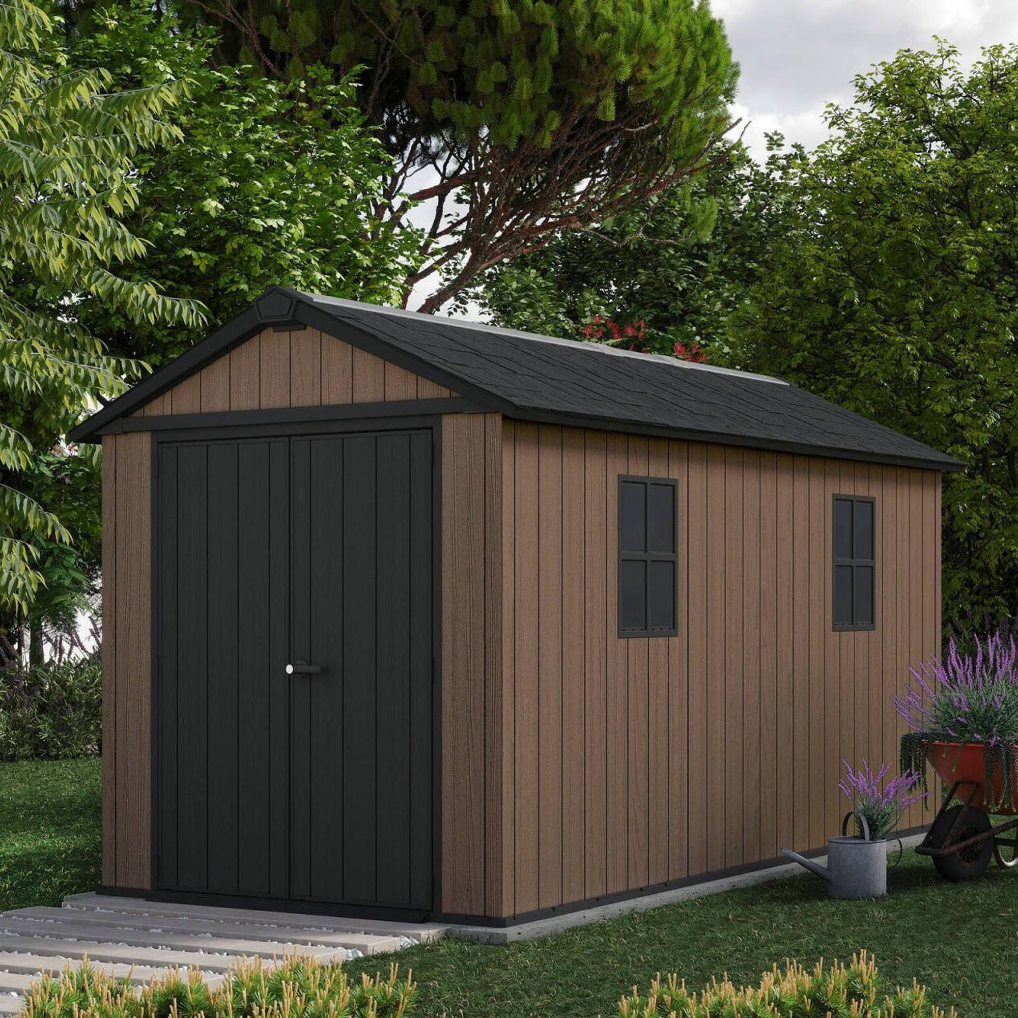 Gartenhaus Daverio, Gartenhütte, Gartenhaus, Werkzeugschuppen, 230x413 H246 Cm, Braun - Dmora Gartenhaus Daverio, Gartenhütte, Gartenhaus, Werkzeugschuppen, 230x413 H246 Cm, Braun - Dmora