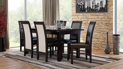 Best For Home Esstisch + Stuhlset : 1 x Esstisch 160 x 90/200 in schwarz + 6 x Esszimmerstühle Set Nummer 7 Made in Eu Best For Home Esstisch + Stuhlset : 1 x Esstisch 160 x 90/200 in schwarz + 6 x Esszimmerstühle Set Nummer 7 Made in Eu