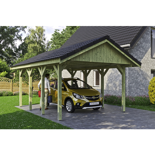 SKANHOLZ Carport »Wallgau«, BxT: 430 x 600 cm, Firsthöhe: 326 cm, imprägniert - gruen SKANHOLZ Carport »Wallgau«, BxT: 430 x 600 cm, Firsthöhe: 326 cm, imprägniert - gruen
