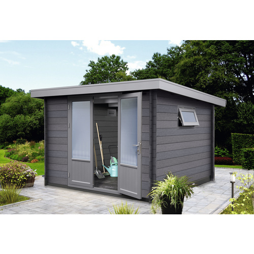 WOLFF FINNHAUS Gartenhaus »WPC-Trend C«, Kunststoff, BxHxT: 287 x 204 x 234 cm (Außenmaße) - grau