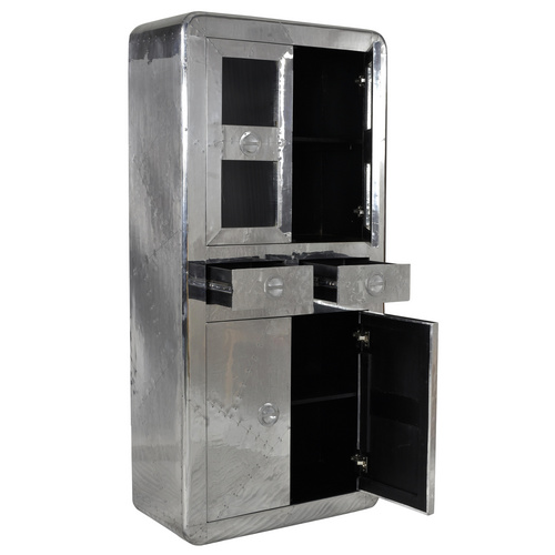 SIT Vitrine »AIRMAN«, Mangoholz/Mdf/Alu, 4-türig - silberfarben