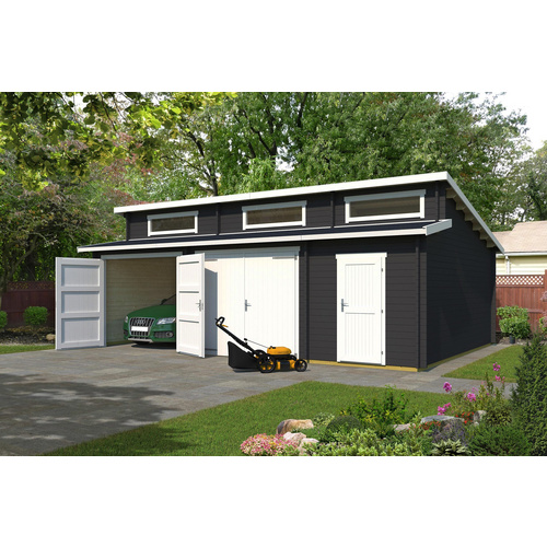 LASITA MAJA Blockbohlen-Garage »Hawaii«, BxT: 780 x 520 cm (Außenmaß), Holz - grau LASITA MAJA Blockbohlen-Garage »Hawaii«, BxT: 780 x 520 cm (Außenmaß), Holz - grau