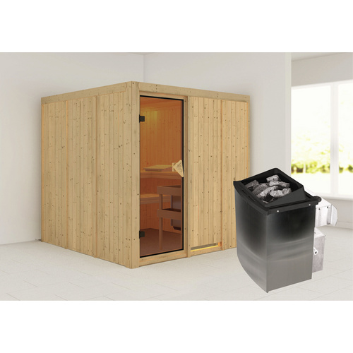 KARIBU Sauna »Valga«, inkl. 9 kW Saunaofen mit integrierter Steuerung, für 4 Personen - beige