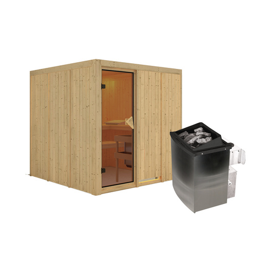 KARIBU Sauna »Valga«, inkl. 9 kW Saunaofen mit integrierter Steuerung, für 4 Personen - beige - Gallery 4 KARIBU Sauna »Valga«, inkl. 9 kW Saunaofen mit integrierter Steuerung, für 4 Personen - beige