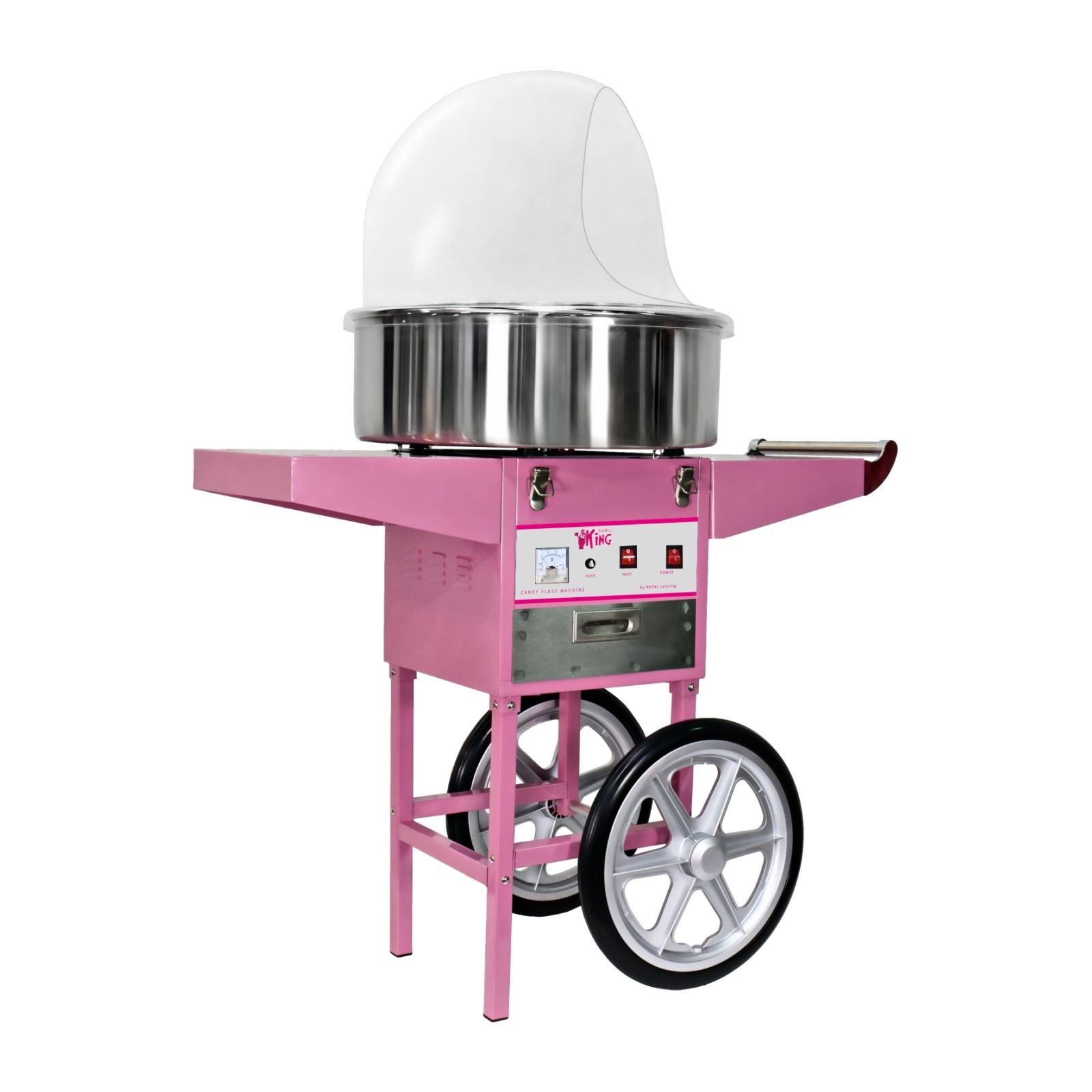 Zuckerwattemaschine mit Wagen - 52 cm - 1200 W - Spuckschutz - pink - Royal Catering Zuckerwattemaschine mit Wagen - 52 cm - 1200 W - Spuckschutz - pink - Royal Catering