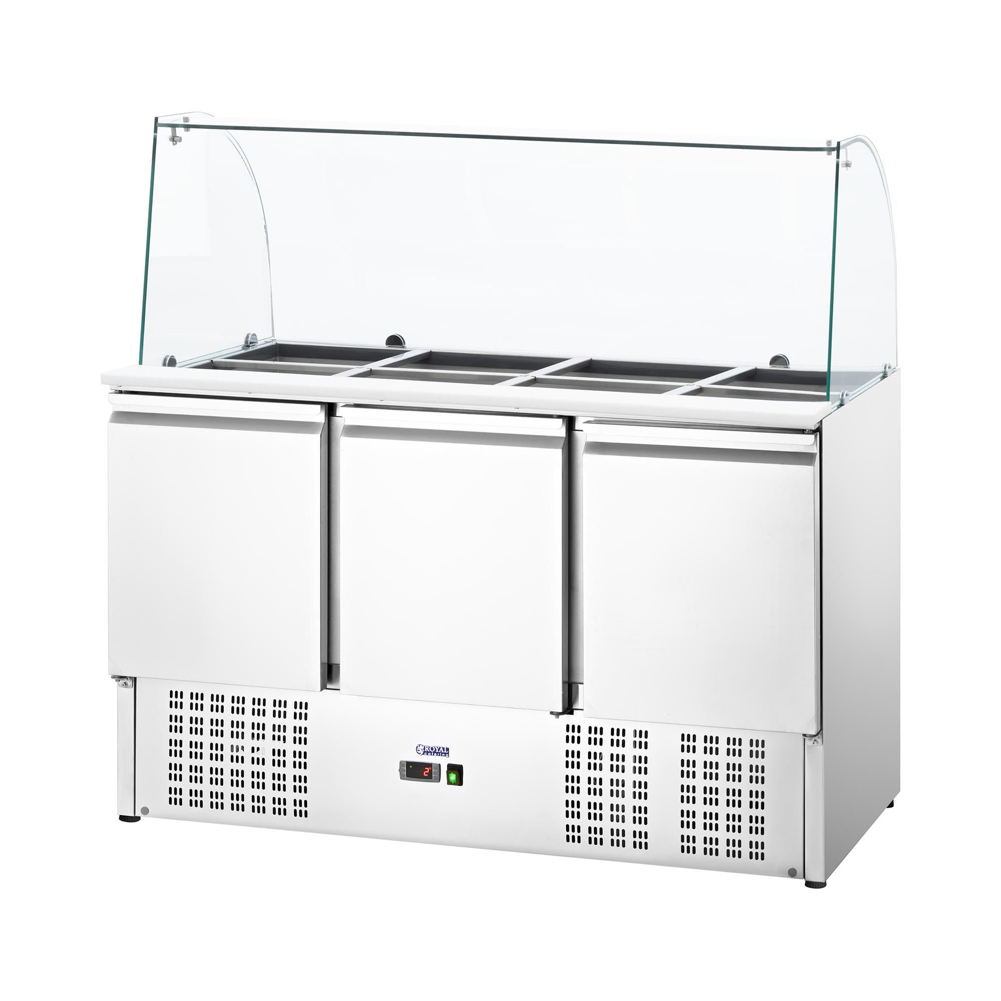 Saladette - mit Glasaufsatz - Royal Catering - 368 L - für 8 GN-Behälter - 137 x 137 cm Saladette - mit Glasaufsatz - Royal Catering - 368 L - für 8 GN-Behälter - 137 x 137 cm