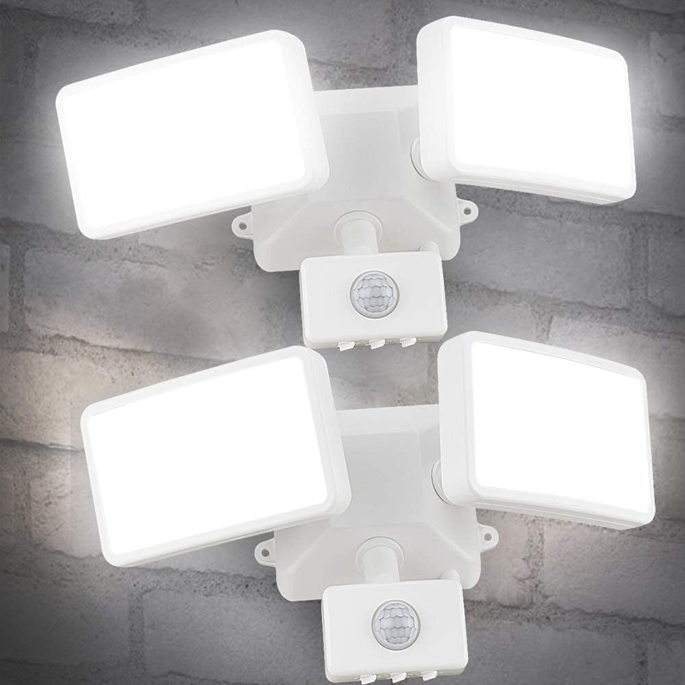 2er-pack 20-w-led-strahler Mit 180°-bewegungsmelder – Doppelkopf – Mehrwinkelverstellbar – 5,11 X 3,14 Zoll – Ip65 Wasserdichte Led-ass-lampe Für Garten, Garage, Balkon, Hof