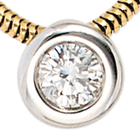 Collier Kette mit Anhänger 585 Gold bicolor 1 Diamant Brillant 42 cm Halskette