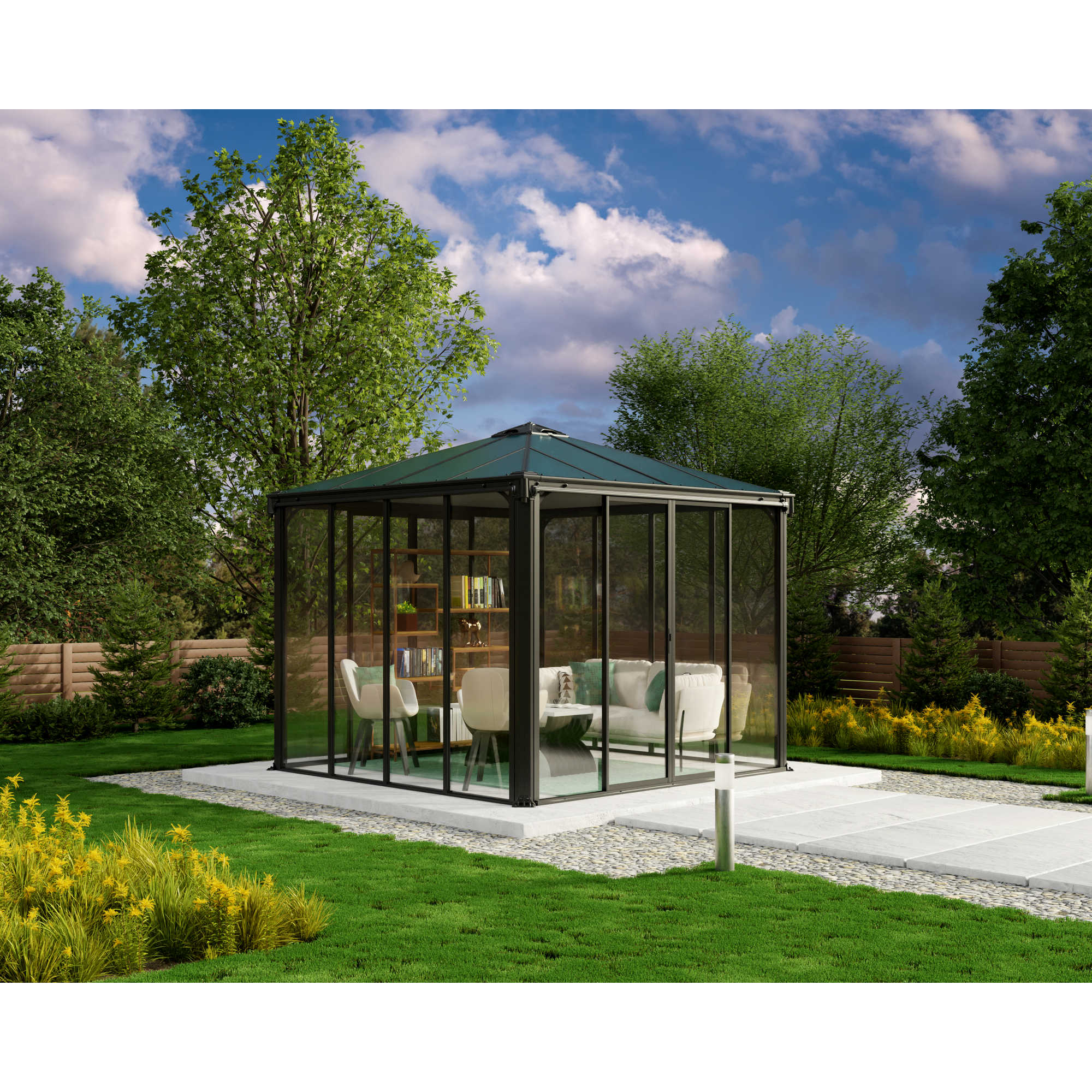 Palram-Canopia Pavillon 'Ledro' geschlossen anthrazit 295 x 295 cm Polycarbonat grau Palram-Canopia Pavillon 'Ledro' geschlossen anthrazit 295 x 295 cm Polycarbonat grau
