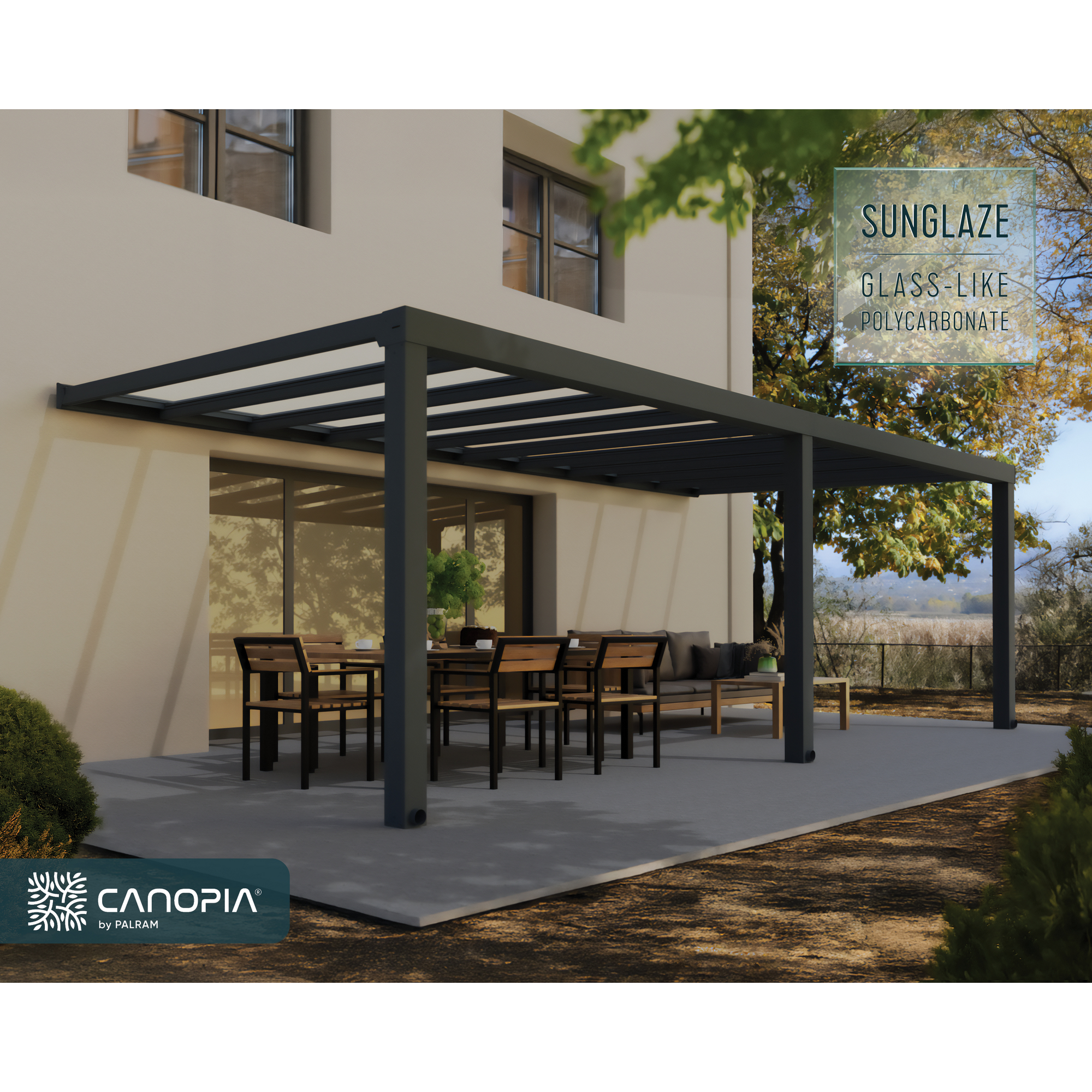 Palram-Canopia Terrassenüberdachung 'Stockholm' anthrazit 330,5 x 732 cm Polycarbonat klar Palram-Canopia Terrassenüberdachung 'Stockholm' anthrazit 330,5 x 732 cm Polycarbonat klar
