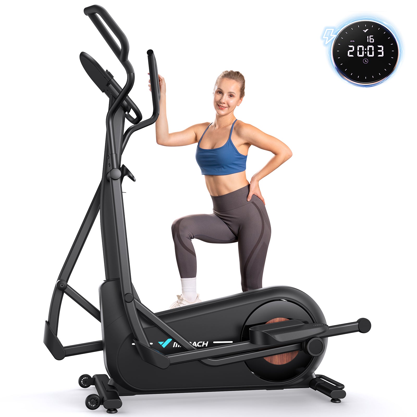 Merach Crosstrainer Heimtrainer, Leises Hometrainer Fahrrad, Mit 2 Wasserbecherhalter, 180kg Belastbar