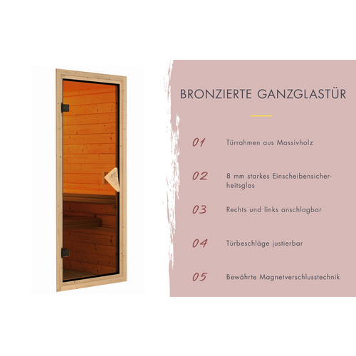 KARIBU Fasssauna »Lauvas«, BxTxH: 225 x 175 x 229 cm, 9 kW Ofen mit externe Steuerung, für 3 Personen - braun