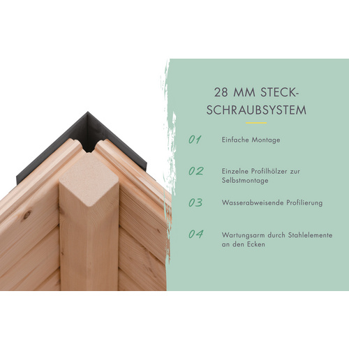 KARIBU Gartenhaus »Haby 7 A«, BxHxT: 693 x 219 x 240 cm (Außenmaße inkl. Dachüberstand), Wandstärke 28 mm - braun