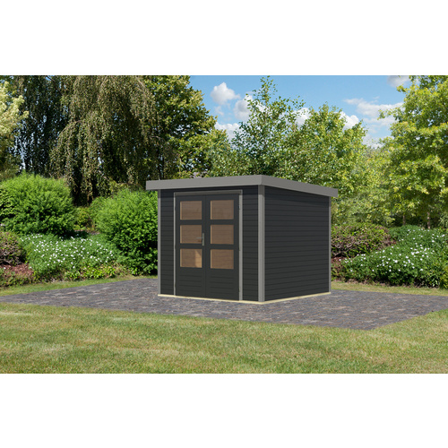 KARIBU Gartenhaus »Osterby 3 C«, BxHxT: 272,5 x 209 x 213 cm (Außenmaße inkl. Dachüberstand), Wandstärke 19 mm - grau KARIBU Gartenhaus »Osterby 3 C«, BxHxT: 272,5 x 209 x 213 cm (Außenmaße inkl. Dachüberstand), Wandstärke 19 mm - grau