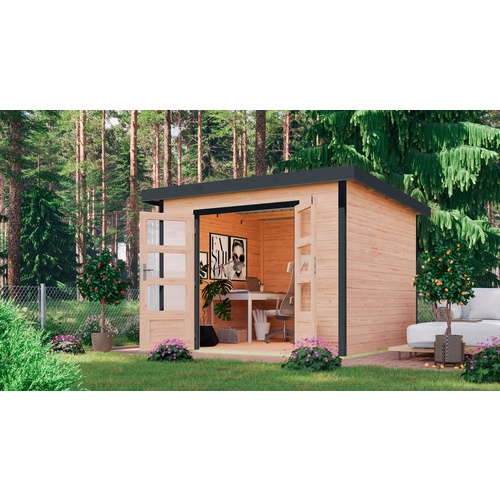KARIBU Gartenhaus »Haby A«, Außenmaß (BxHxT): 271 x 218,5 x 271 cm, naturbelassen/anthrazit - braun
