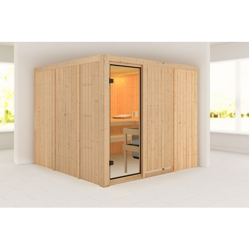 KARIBU Sauna »Laisholm«, BxTxH: 231 x 231 x 198 cm, ohne Ofen, für 5 Personen - braun