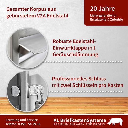 AL BRIEFKASTENSYSTEME Briefkasten, Parteien: 16, Mauerdurchwurf, BxHxT: 153,497 x 46,0 x 48,0 cm - silberfarben