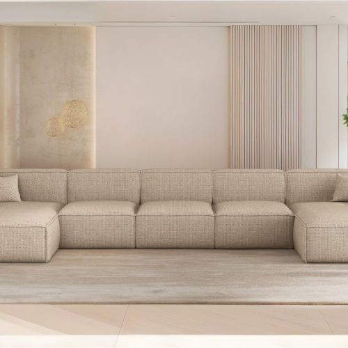 Wohnlandschaft Sofa U-form Celes Premium Xl In Stoff Artico Beige