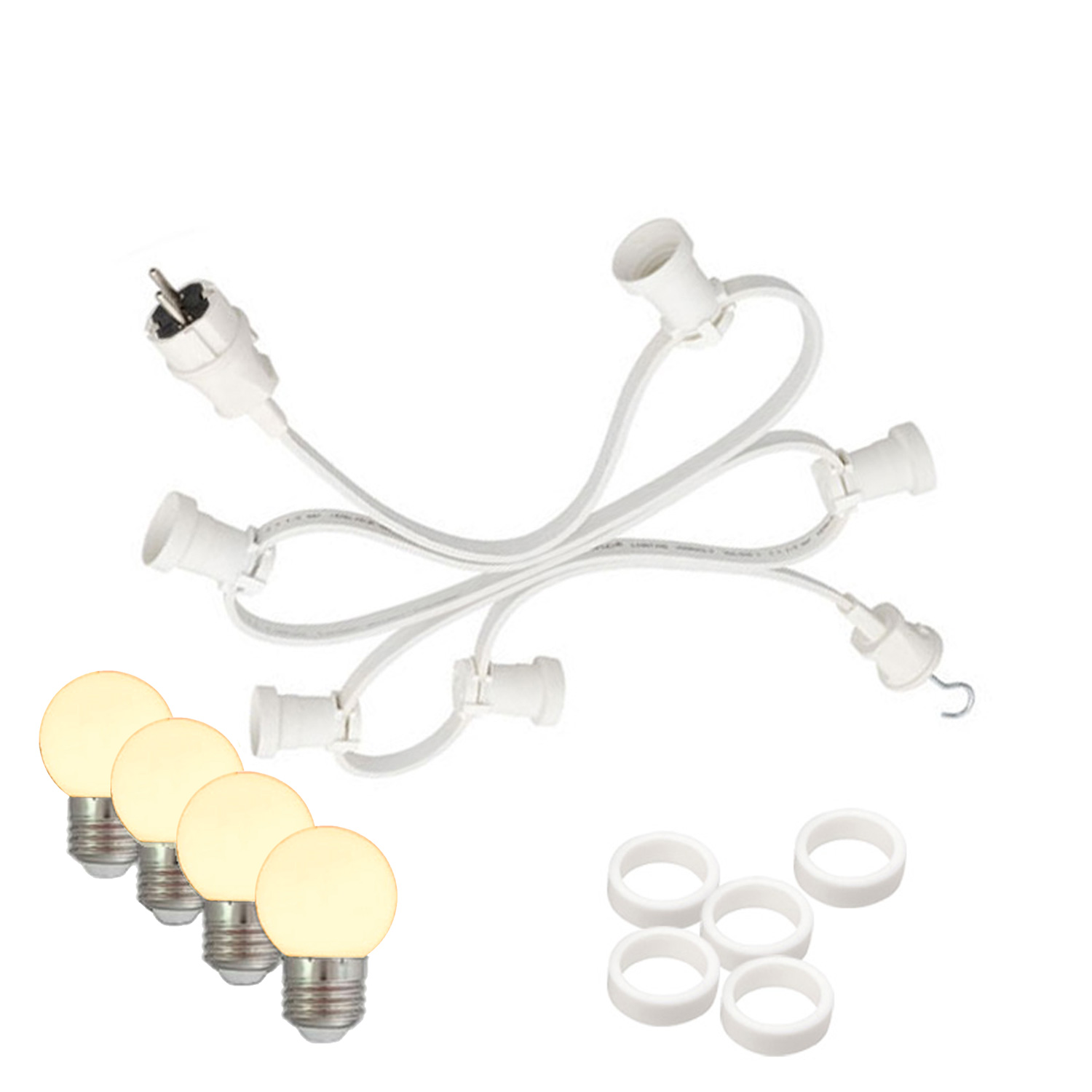 Illu-/Partylichterkette 50m - Außenlichterkette weiß -Made in Germany - 50 warmweiße LED Kugellampen Illu-/Partylichterkette 50m - Außenlichterkette weiß -Made in Germany - 50 warmweiße LED Kugellampen