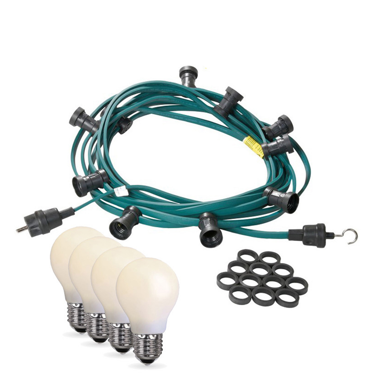 Illu-/Partylichterkette 40m - Außenlichterkette grün - Made in Germany - 60 opale LED Tropfenlampen Illu-/Partylichterkette 40m - Außenlichterkette grün - Made in Germany - 60 opale LED Tropfenlampen
