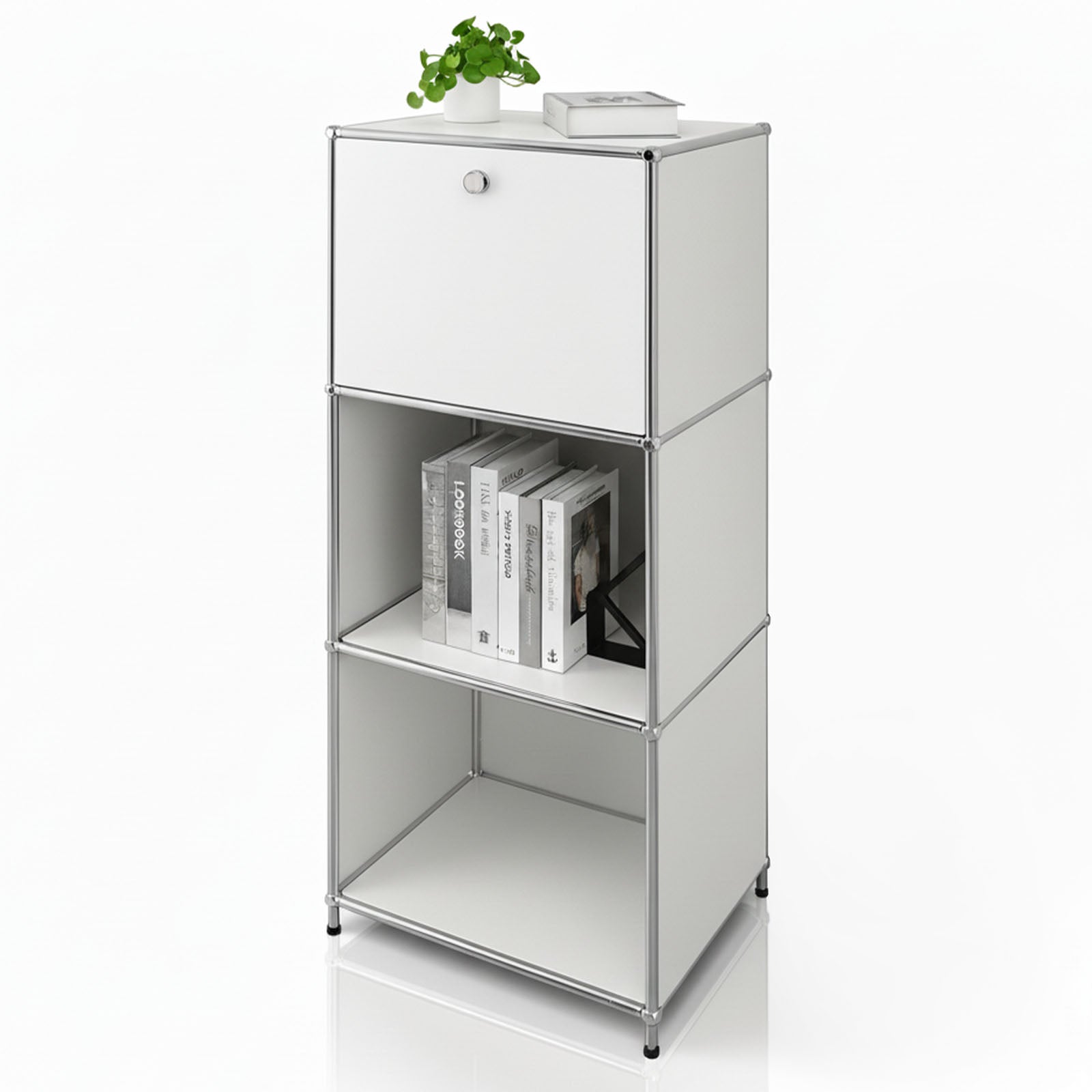 Metallregal Concept Epure Mk-107 4-stöckiges Aufbewahrungsregal Mit Verschließbarem Fach & Ablagen Weiß Metallregal Concept Epure Mk-107 4-stöckiges Aufbewahrungsregal Mit Verschließbarem Fach & Ablagen Weiß