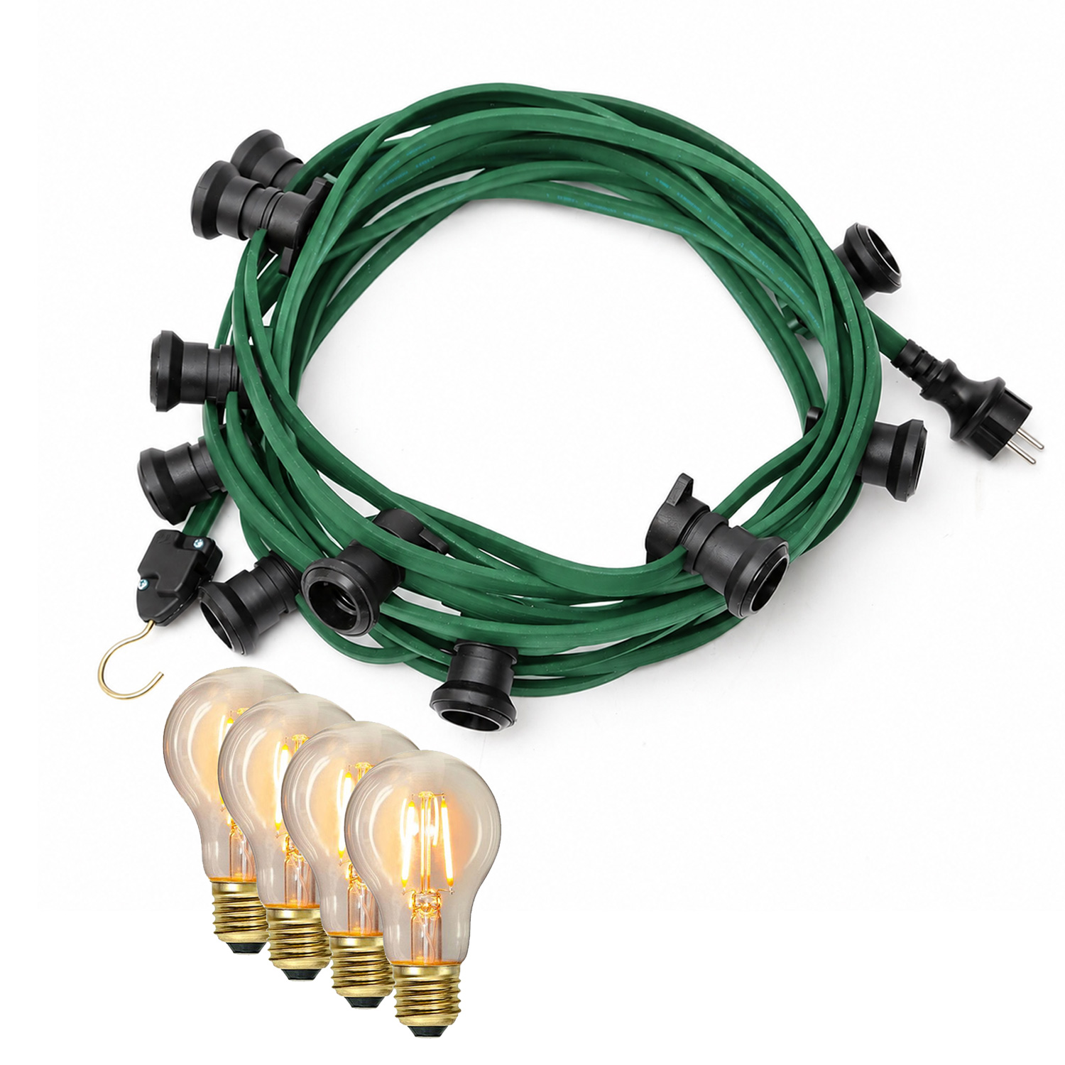 Illu-/Partylichterkette 20m - Außenlichterkette grün - 20x E27 EDISON LED Filamentlampen Illu-/Partylichterkette 20m - Außenlichterkette grün - 20x E27 EDISON LED Filamentlampen