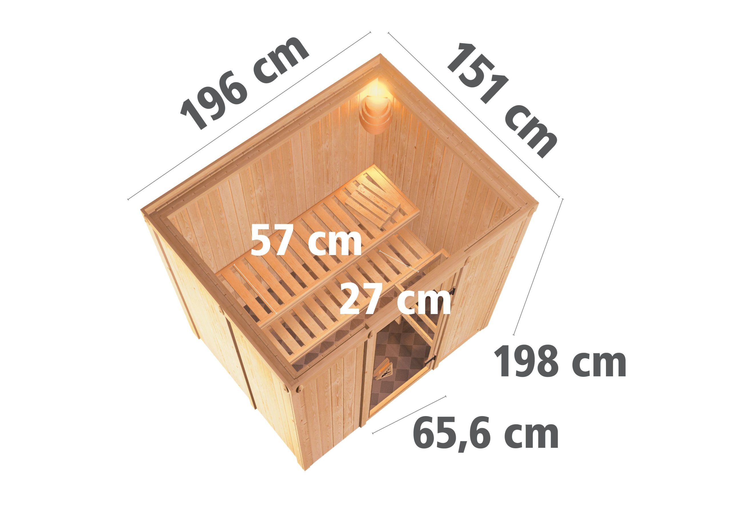 Karibu Sauna Bodin mit Fronteinstieg 68 mm-9 kW Bio-Kombiofen inkl. Steuergerät-inkl. Dachkranz- Isolierte Saunatür - Gallery 3 Karibu Sauna Bodin mit Fronteinstieg 68 mm-9 kW Bio-Kombiofen inkl. Steuergerät-inkl. Dachkranz- Isolierte Saunatür