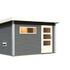 Karibu Gartensauna Pultdach Saunahaus Skrollan 1 mit Vorraum terragrau Moderne Saunatür (Klarglas) Ohne Ofen - Gallery 1 Karibu Gartensauna Pultdach Saunahaus Skrollan 1 mit Vorraum terragrau Moderne Saunatür (Klarglas) Ohne Ofen