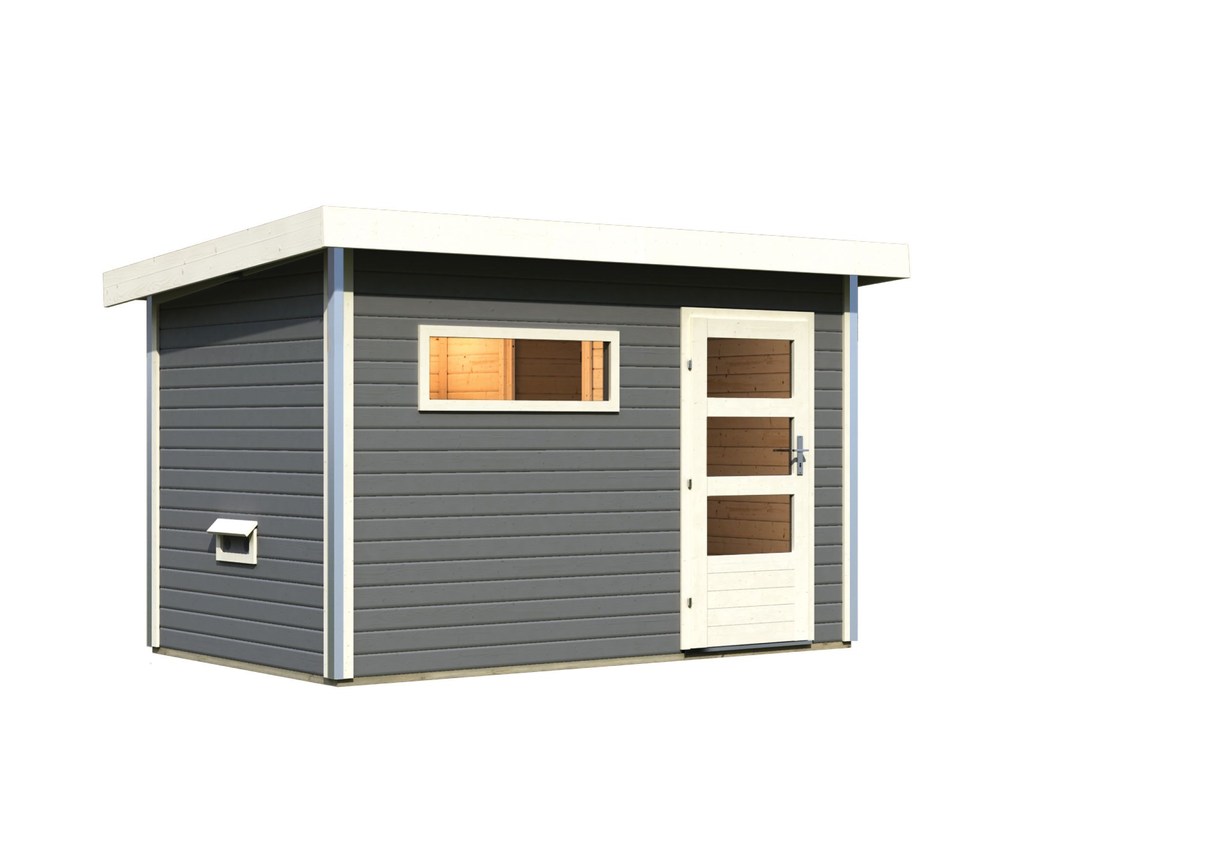 Karibu Gartensauna Pultdach Saunahaus Skrollan 1 mit Vorraum terragrau Moderne Saunatür (Klarglas) Ohne Ofen - Gallery 1 Karibu Gartensauna Pultdach Saunahaus Skrollan 1 mit Vorraum terragrau Moderne Saunatür (Klarglas) Ohne Ofen