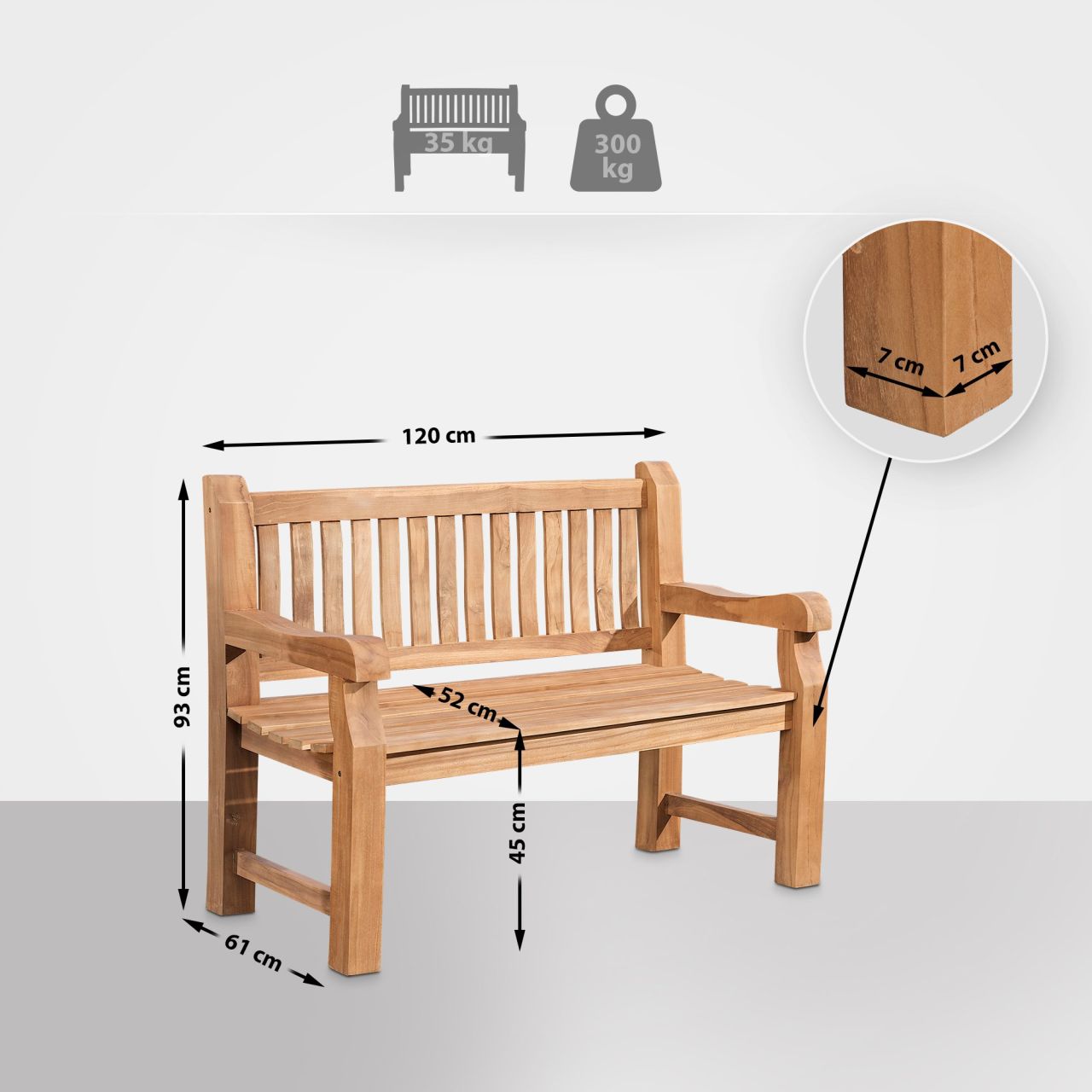Teakbank Jackson 120 cm mit Abdeckhaube teak Teakbank Jackson 120 cm mit Abdeckhaube teak